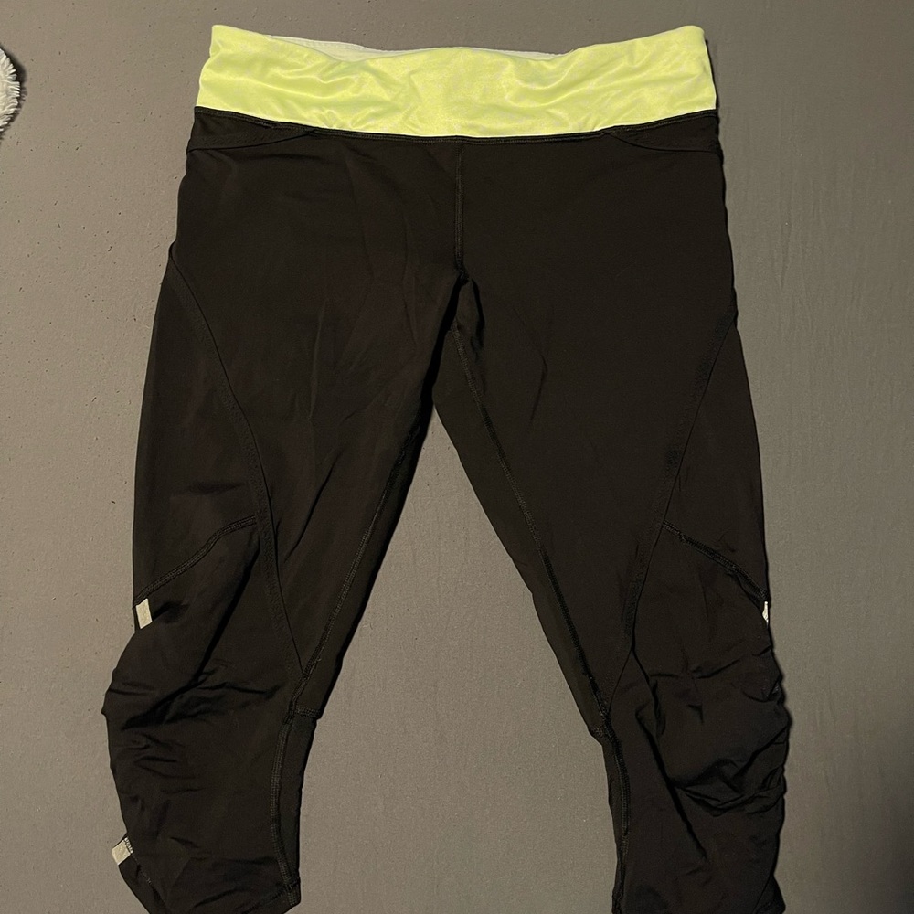 lululemon black and neon pokadots cropped leggings